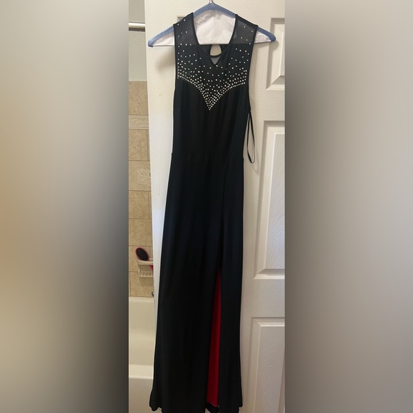 B. Darlin Black Side Slit formal dress with rinestones - Picture 3 of 5